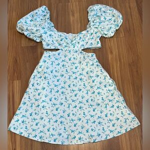 Zara Ditsy Floral Cut-Out Puff Sleeve Mini Dress Size S